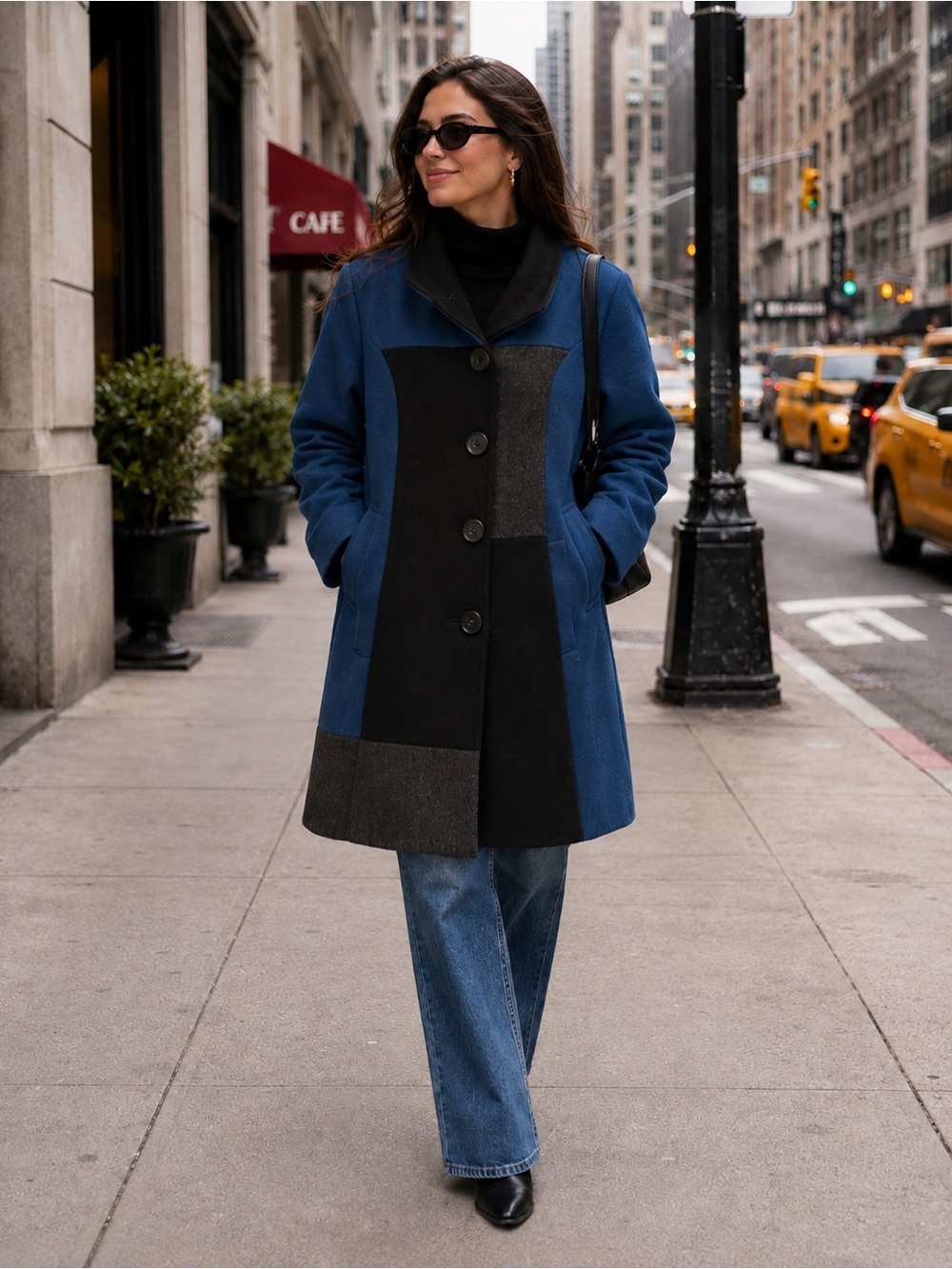 MaxMara Blue and Black Pea Coat